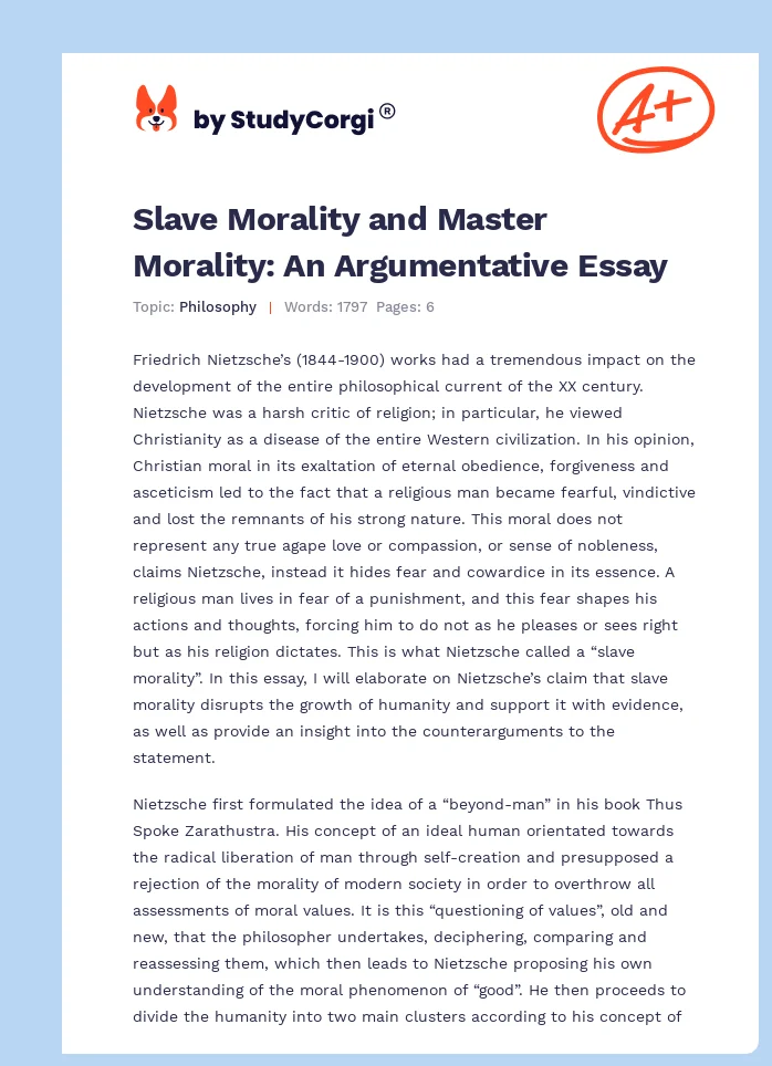 Slave Morality and Master Morality: An Argumentative Essay. Page 1