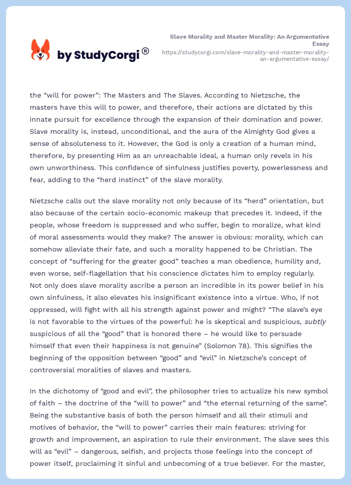 Slave Morality and Master Morality: An Argumentative Essay. Page 2
