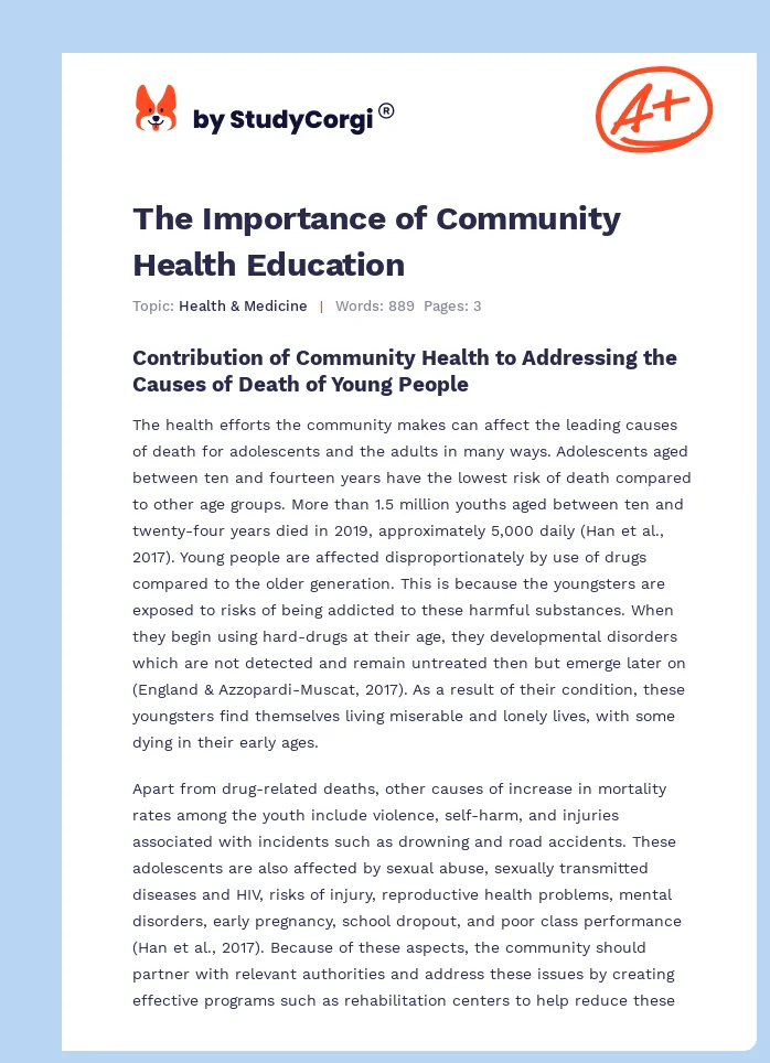 The Importance of Community Health Education. Page 1
