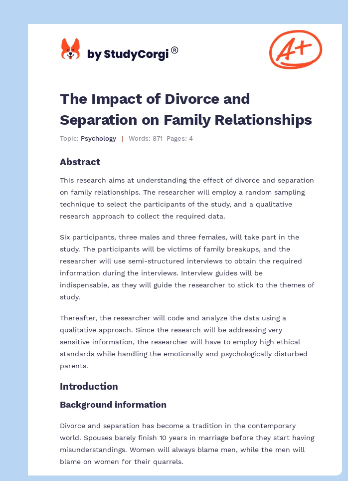 The Impact of Divorce and Separation on Family Relationships. Page 1