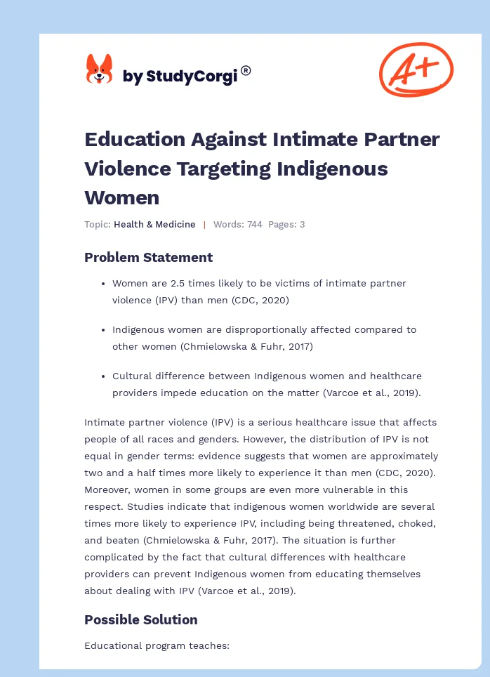 Education Against Intimate Partner Violence Targeting Indigenous Women. Page 1