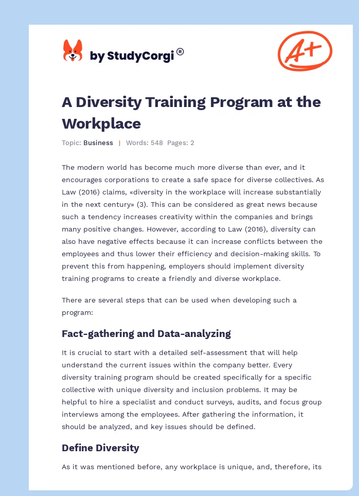A Diversity Training Program at the Workplace. Page 1