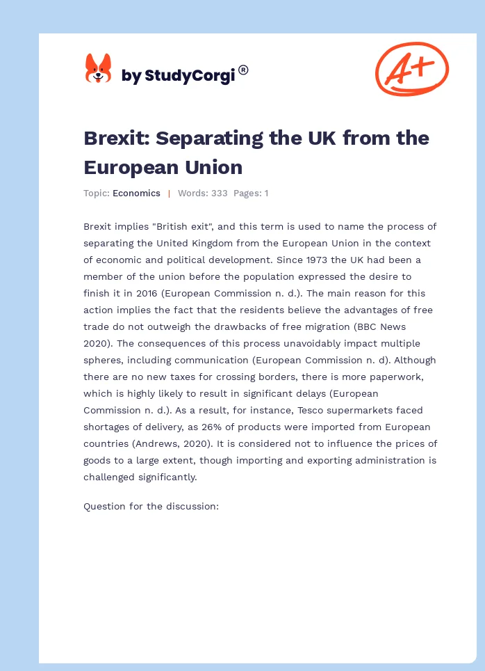 Brexit: Separating the UK from the European Union. Page 1