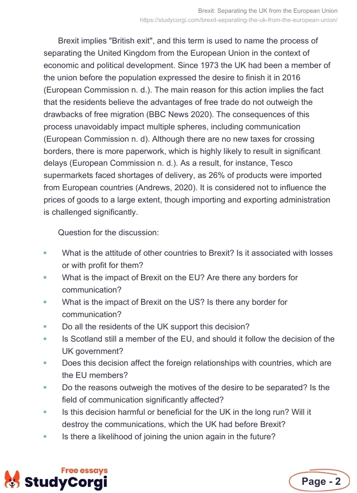 Brexit: Separating the UK from the European Union. Page 2