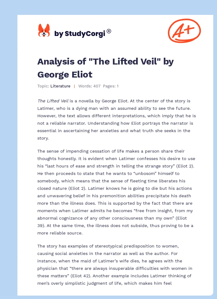 Analysis of "The Lifted Veil" by George Eliot. Page 1