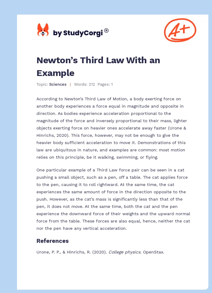 Newton’s Third Law With an Example. Page 1