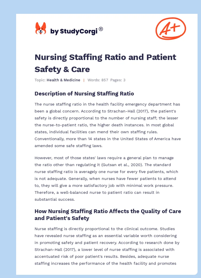 Nursing Staffing Ratio and Patient Safety & Care. Page 1