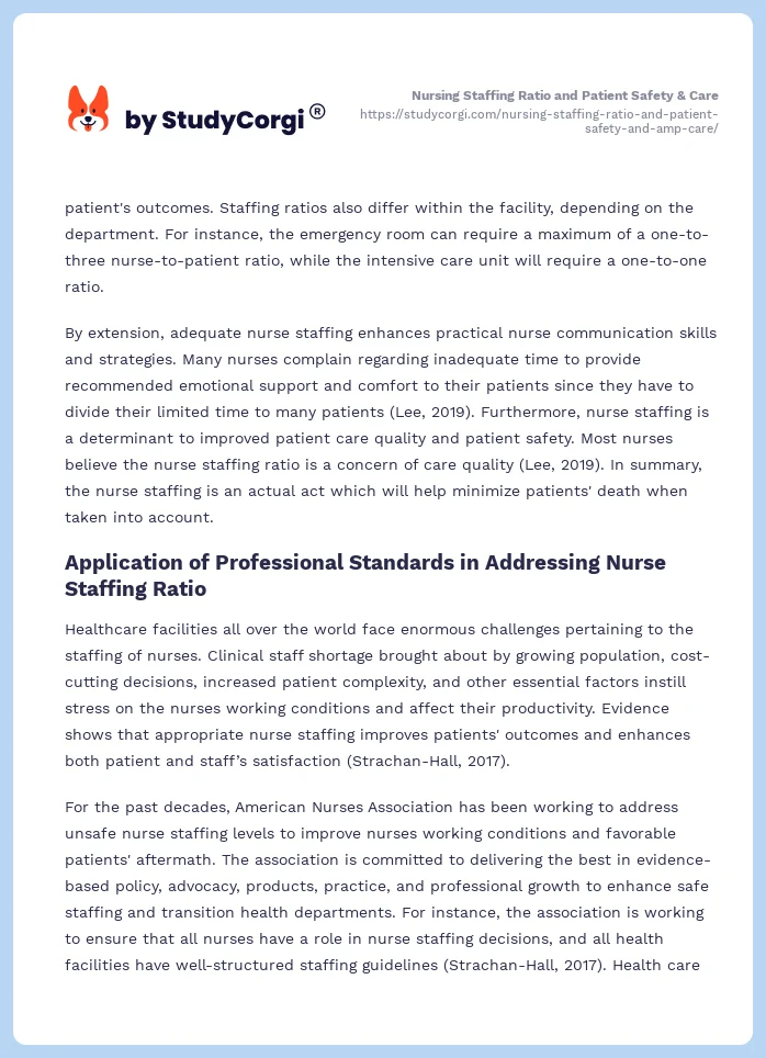 Nursing Staffing Ratio and Patient Safety & Care. Page 2