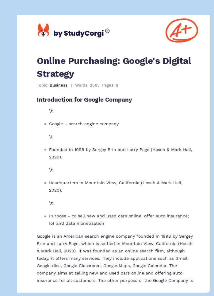 Online Purchasing: Google's Digital Strategy. Page 1