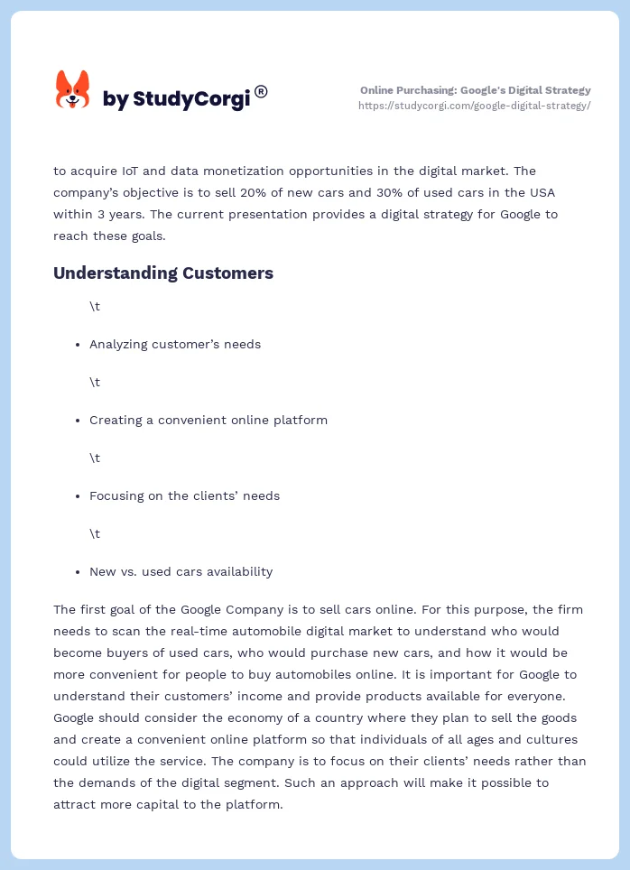 Online Purchasing: Google's Digital Strategy. Page 2