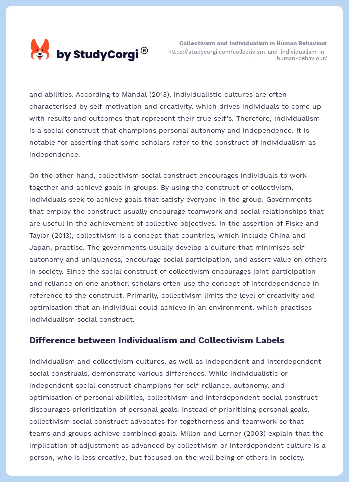Collectivism and Individualism in Human Behaviour. Page 2