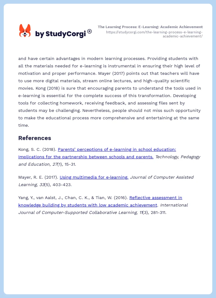 The Learning Process: E-Learning: Academic Achievement. Page 2