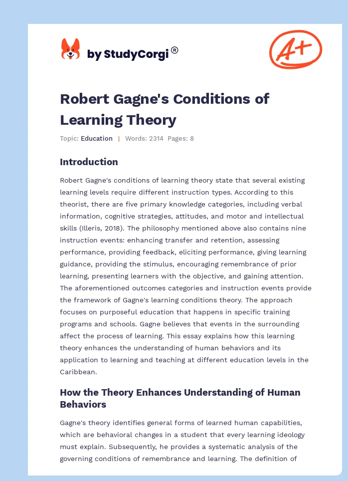 Robert Gagne's Conditions of Learning Theory. Page 1