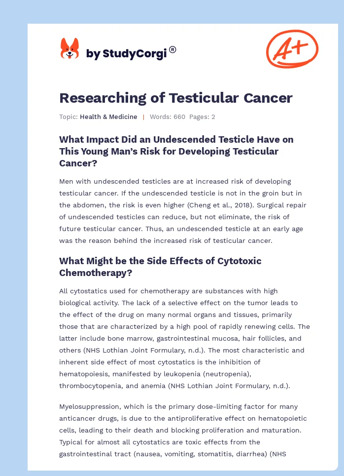 Researching of Testicular Cancer. Page 1