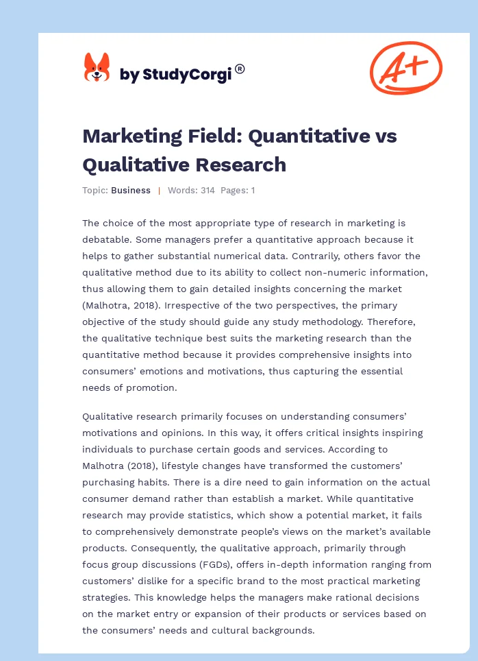Marketing Field: Quantitative vs Qualitative Research. Page 1
