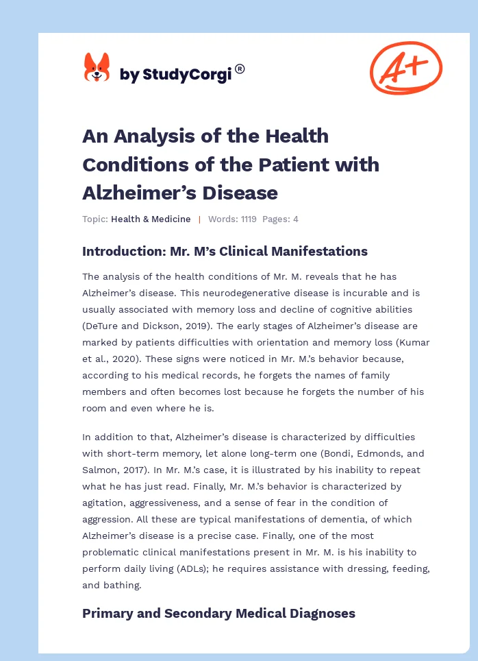 An Analysis of the Health Conditions of the Patient with Alzheimer’s Disease. Page 1