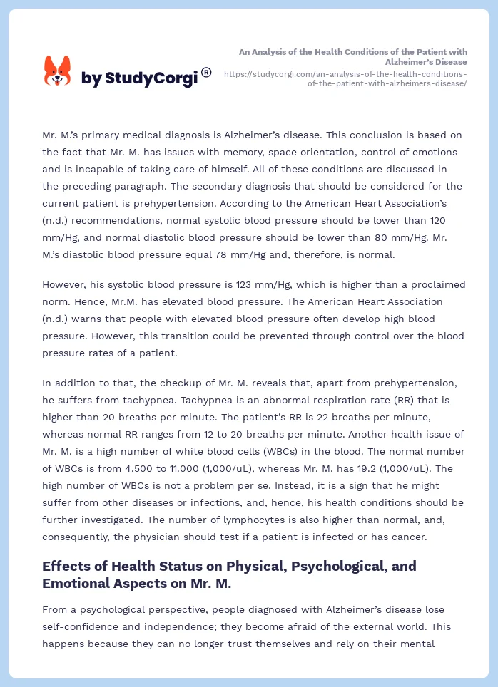 An Analysis of the Health Conditions of the Patient with Alzheimer’s Disease. Page 2