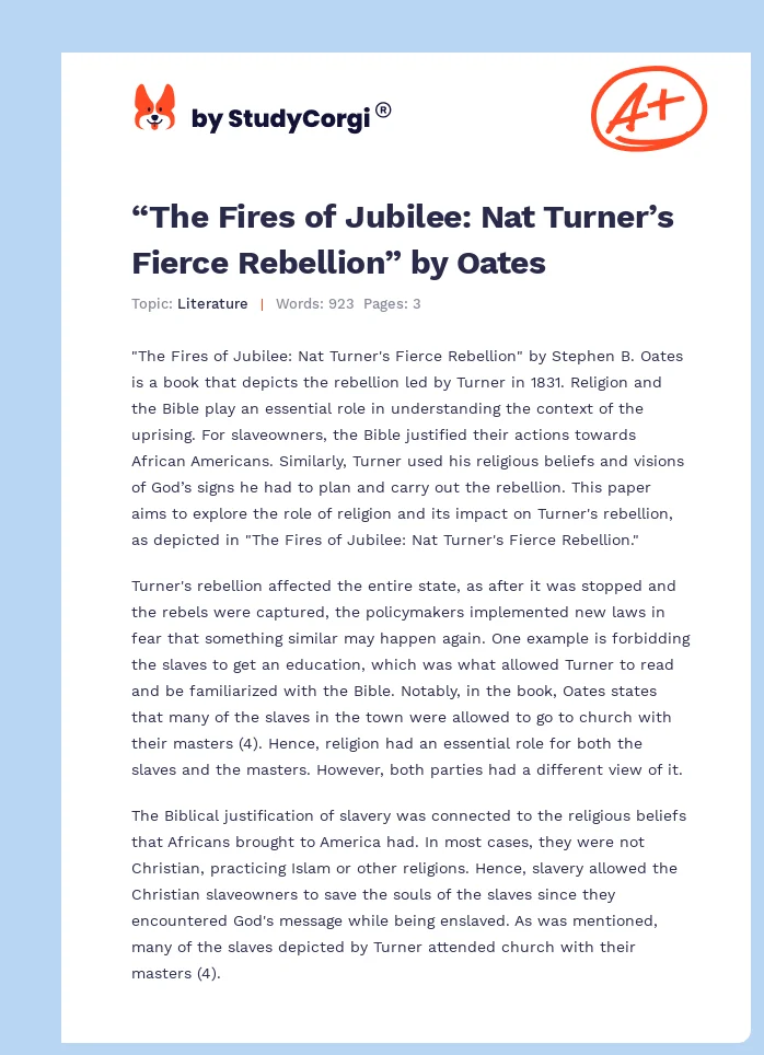 “The Fires of Jubilee: Nat Turner’s Fierce Rebellion” by Oates. Page 1