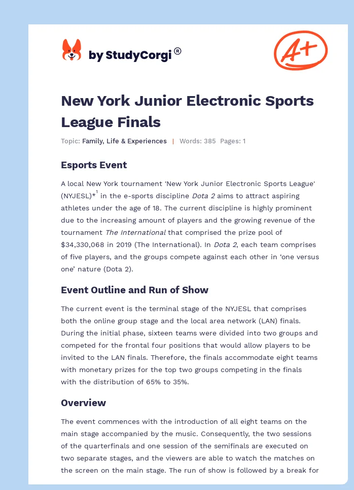 New York Junior Electronic Sports League Finals. Page 1