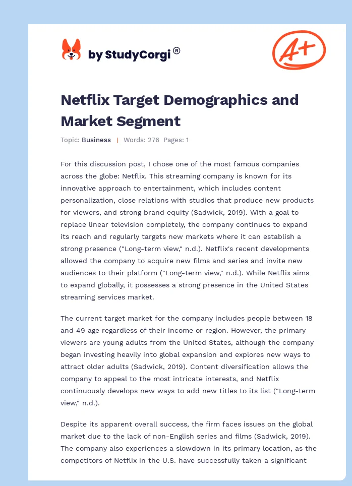 Netflix Target Demographics and Market Segment. Page 1