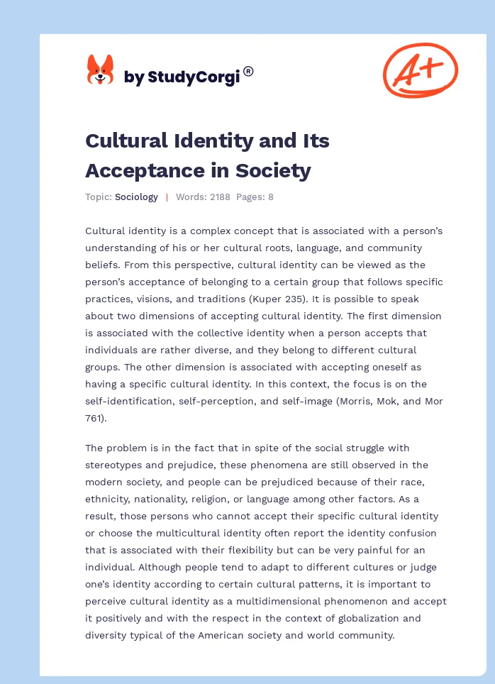 Cultural Identity and Its Acceptance in Society. Page 1