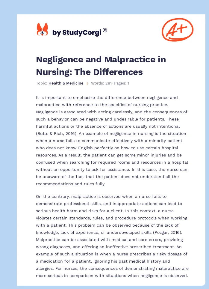 Negligence and Malpractice in Nursing: The Differences. Page 1