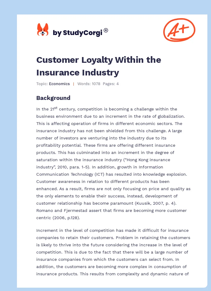 Customer Loyalty Within the Insurance Industry. Page 1