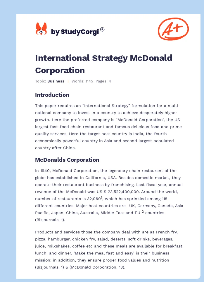 International Strategy McDonald Corporation. Page 1