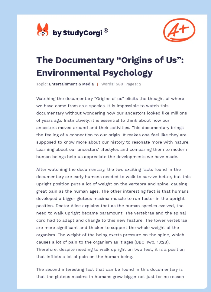 The Documentary “Origins of Us”: Environmental Psychology. Page 1