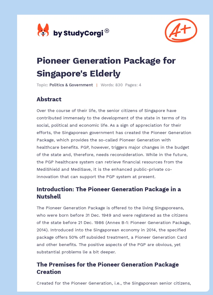 Pioneer Generation Package for Singapore's Elderly. Page 1