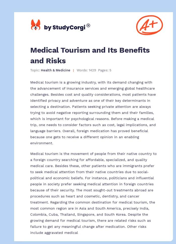 Medical Tourism and Its Benefits and Risks. Page 1