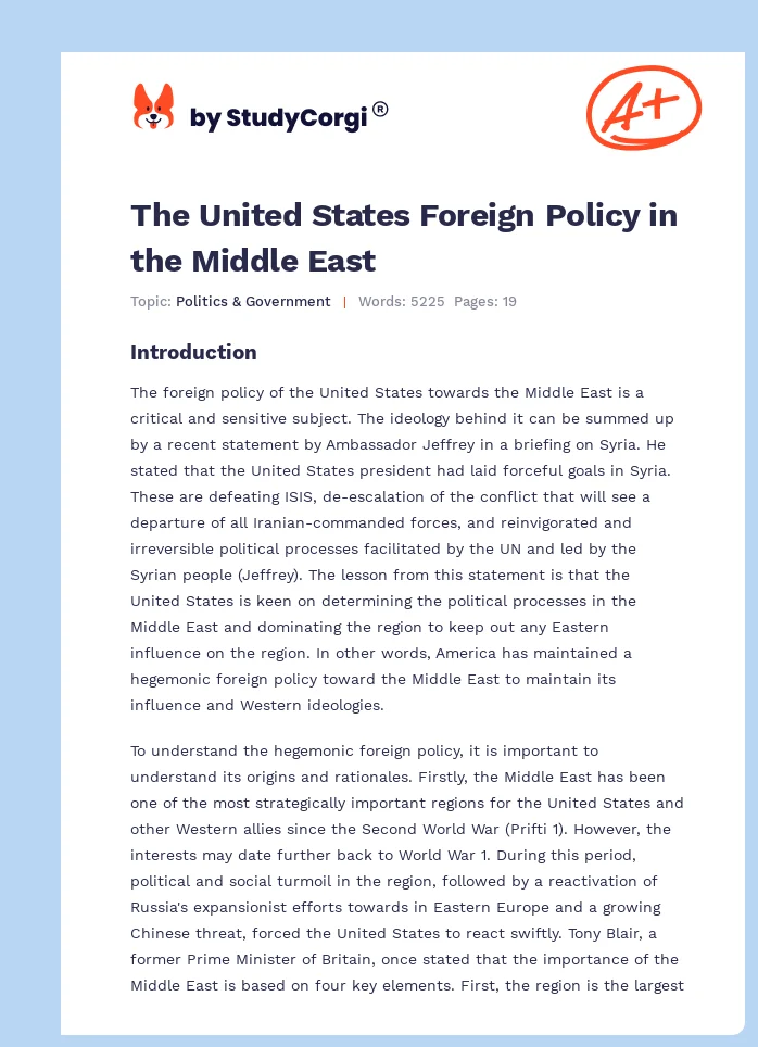 The United States Foreign Policy in the Middle East. Page 1