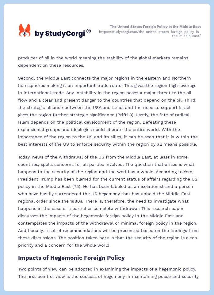 The United States Foreign Policy in the Middle East. Page 2
