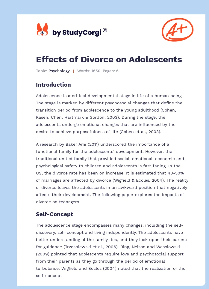 Effects of Divorce on Adolescents. Page 1