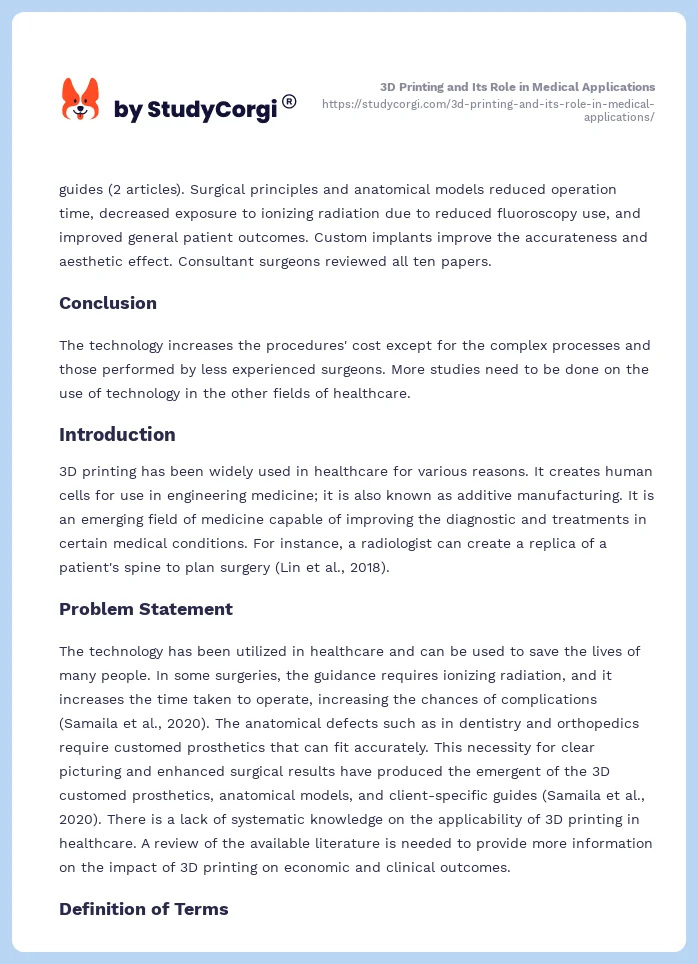 3D Printing and Its Role in Medical Applications. Page 2