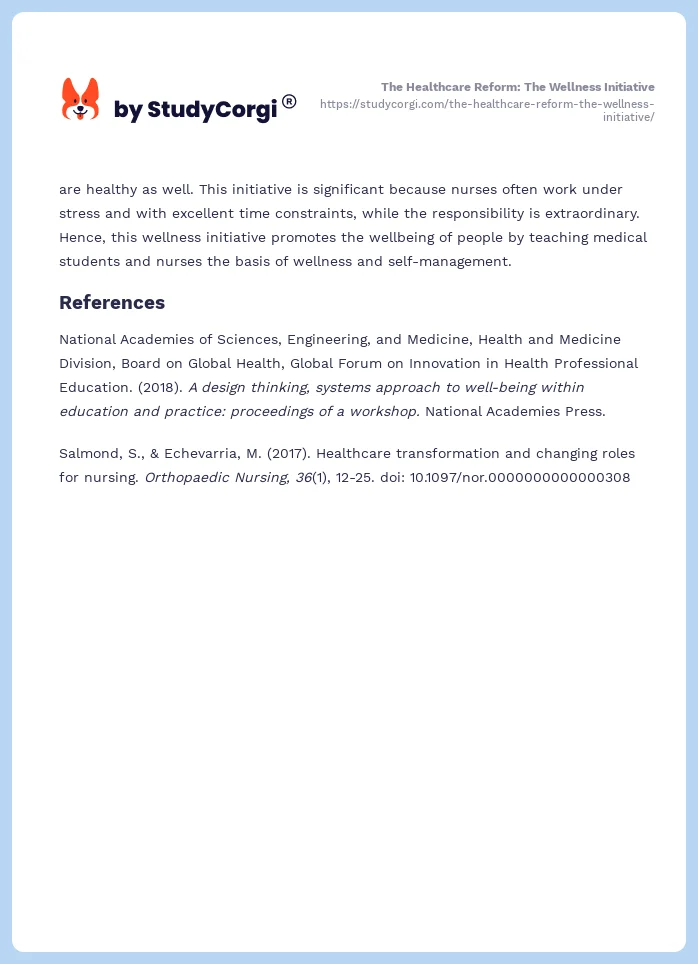 The Healthcare Reform: The Wellness Initiative. Page 2