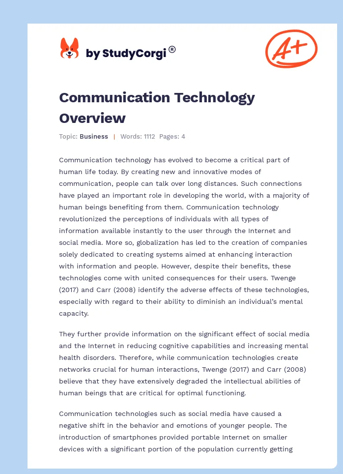 Communication Technology Overview. Page 1