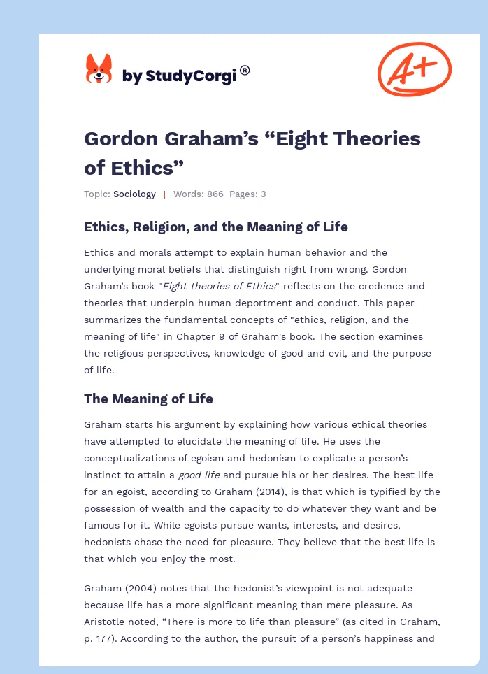 Gordon Graham’s “Eight Theories of Ethics”. Page 1