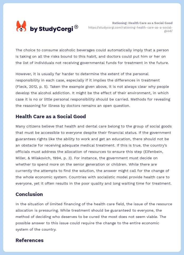 Rationing: Health Care as a Social Good. Page 2