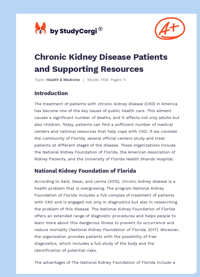 Chronic Kidney Disease Patients and Supporting Resources. Page 1