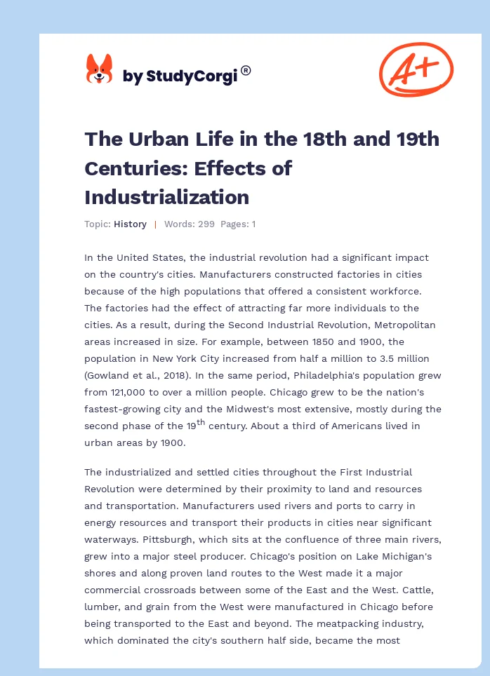 The Urban Life in the 18th and 19th Centuries: Effects of Industrialization. Page 1