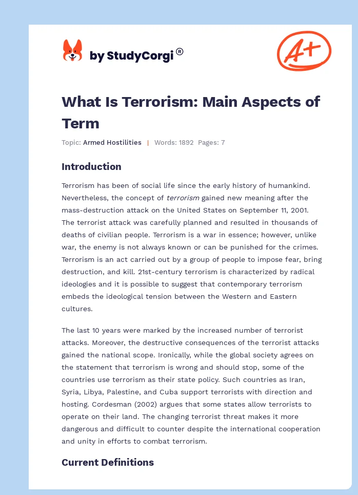 What Is Terrorism: Main Aspects of Term. Page 1