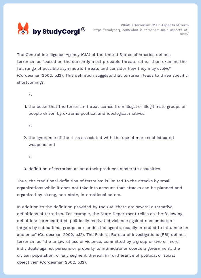 What Is Terrorism: Main Aspects of Term. Page 2