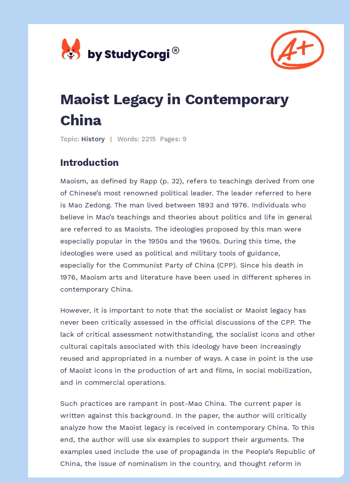 Maoist Legacy in Contemporary China. Page 1