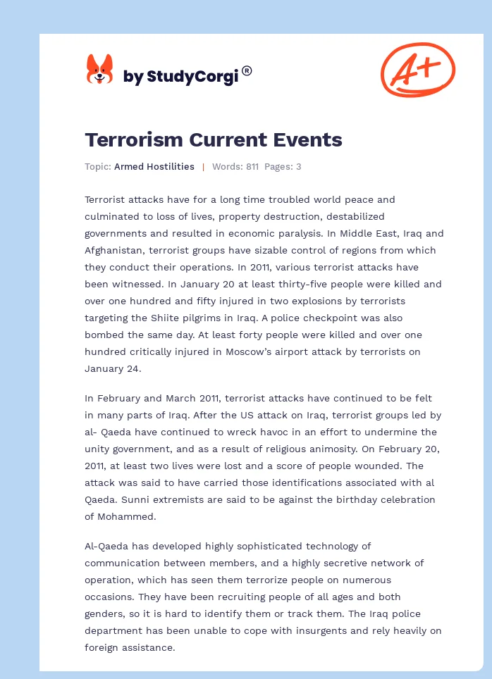 Terrorism Current Events. Page 1