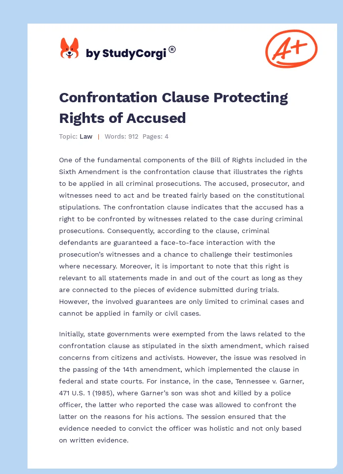 Confrontation Clause Protecting Rights of Accused. Page 1