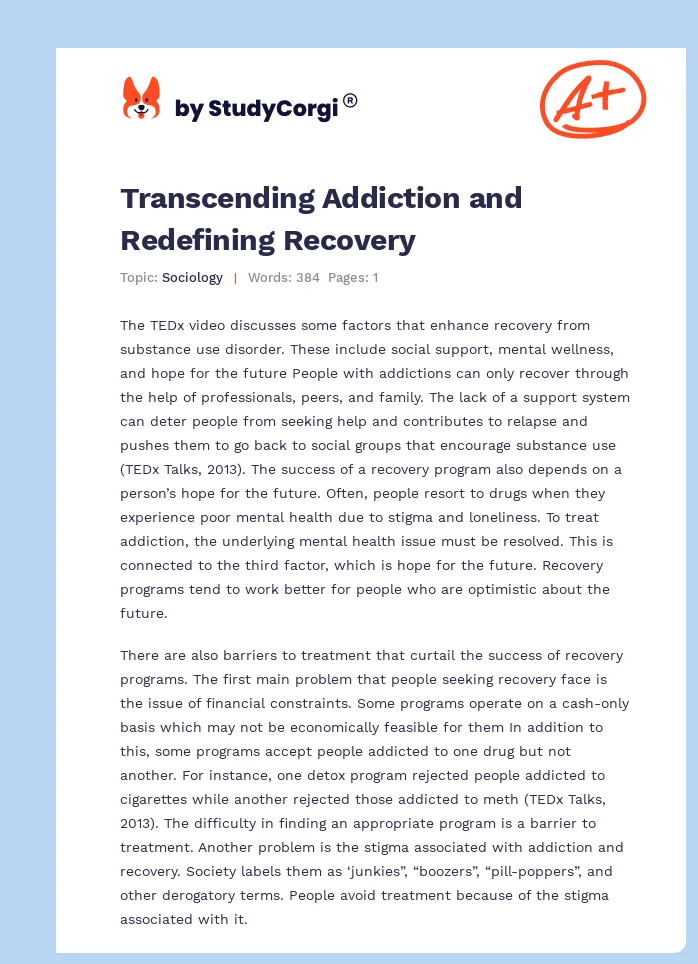 Transcending Addiction and Redefining Recovery. Page 1