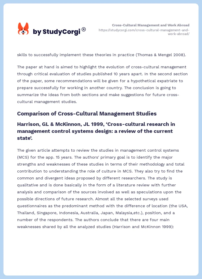 Cross-Cultural Management and Work Abroad. Page 2