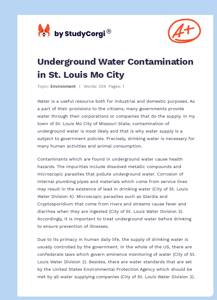 Underground Water Contamination in St. Louis Mo City. Page 1