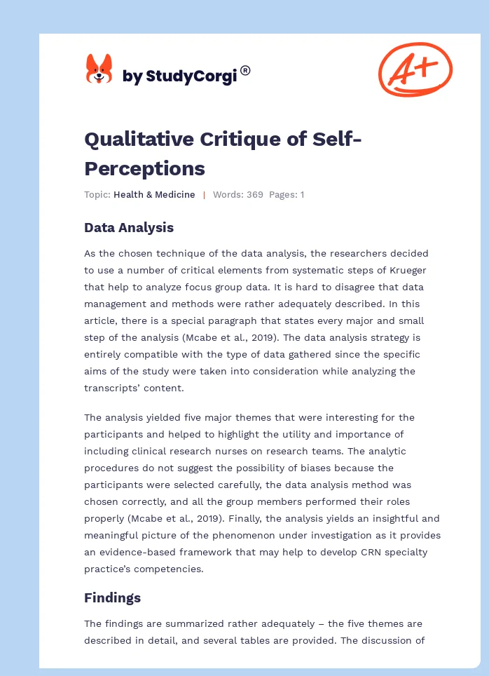 Qualitative Critique of Self-Perceptions. Page 1